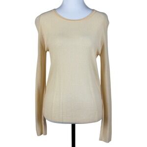 Eileen Fisher 100% Merino Wool Sweater Top Womens M Cream Rib Knit Lightweight